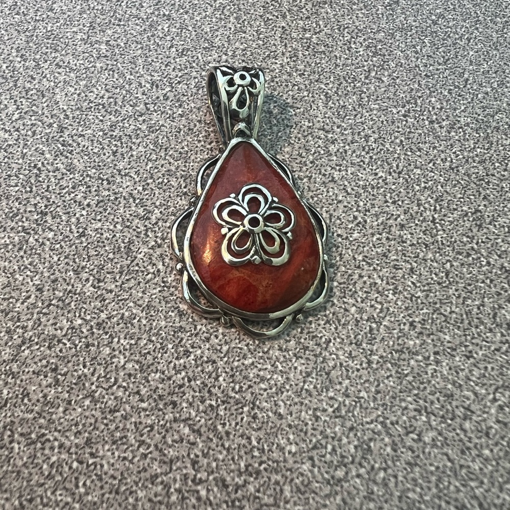 Silpada Red and Silver Filigree Pendant